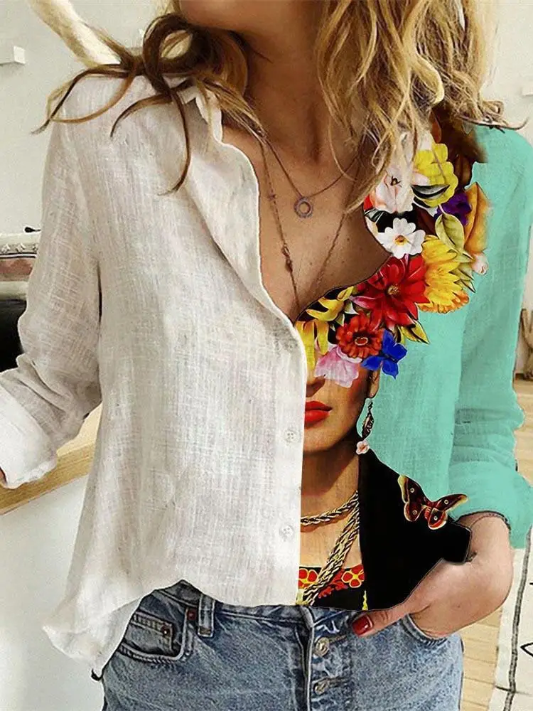 Women Spring And Autumn Long S - Shirt Camp Collar recension och pris