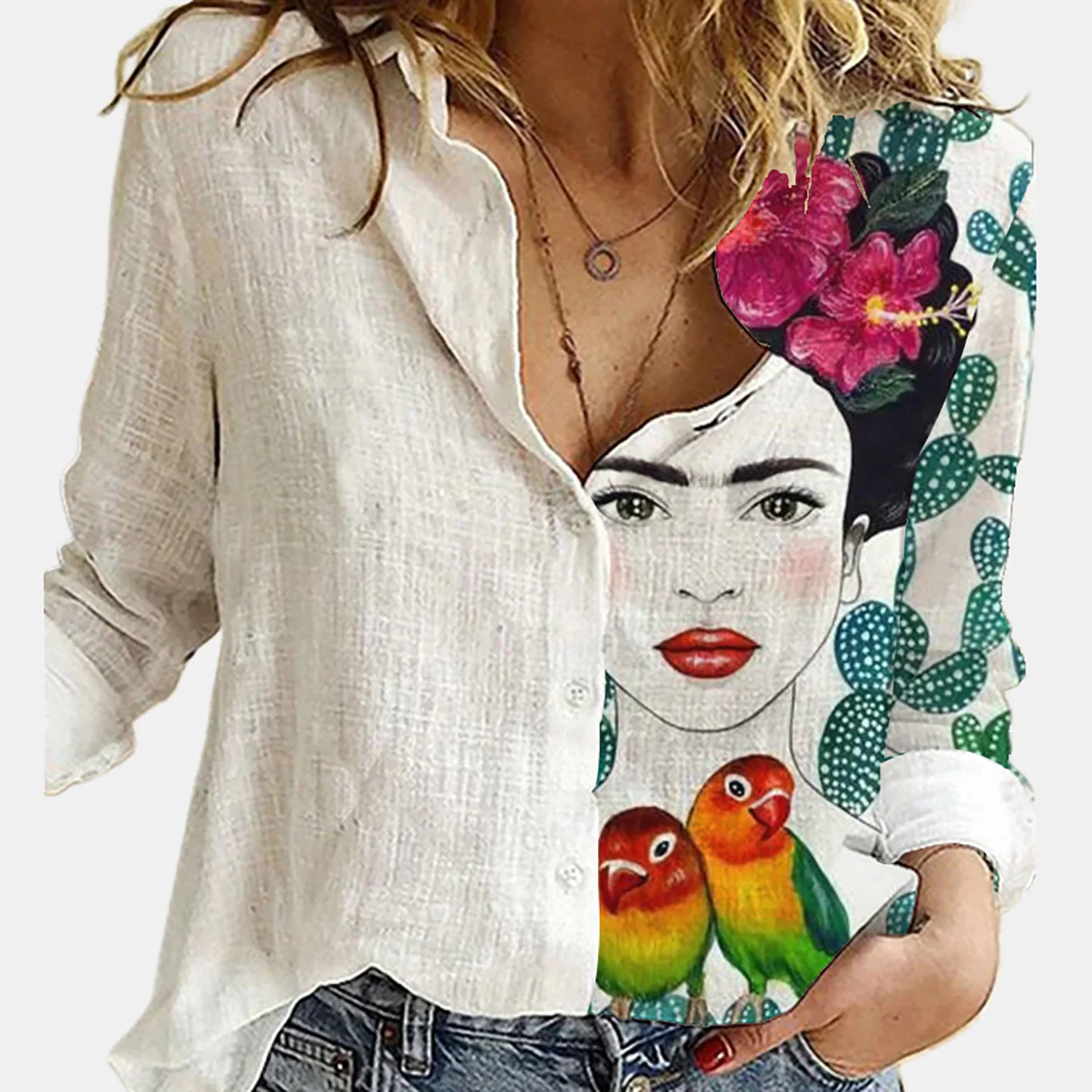 Women Spring And Autumn Long S - Shirt Camp Collar recension och pris